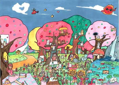 河边吃瓜主题绘画,夏日闲情绘